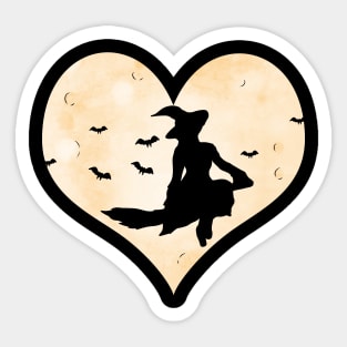 Witch broom front of heart shape moon witch switch Sticker